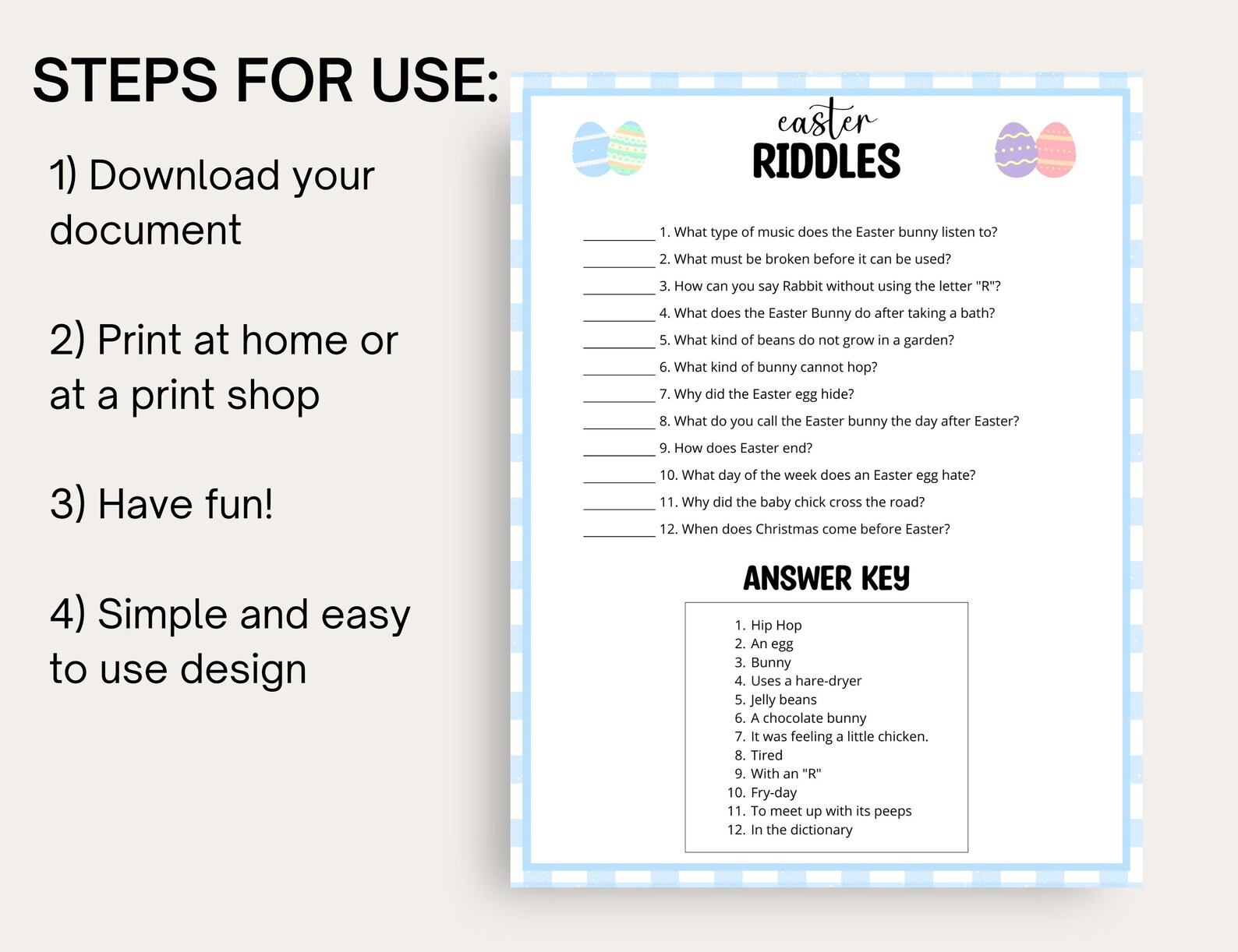 Fun Easter Riddles Kids Easter Riddles Printable, Easter Party Printable Riddles for Kids ...