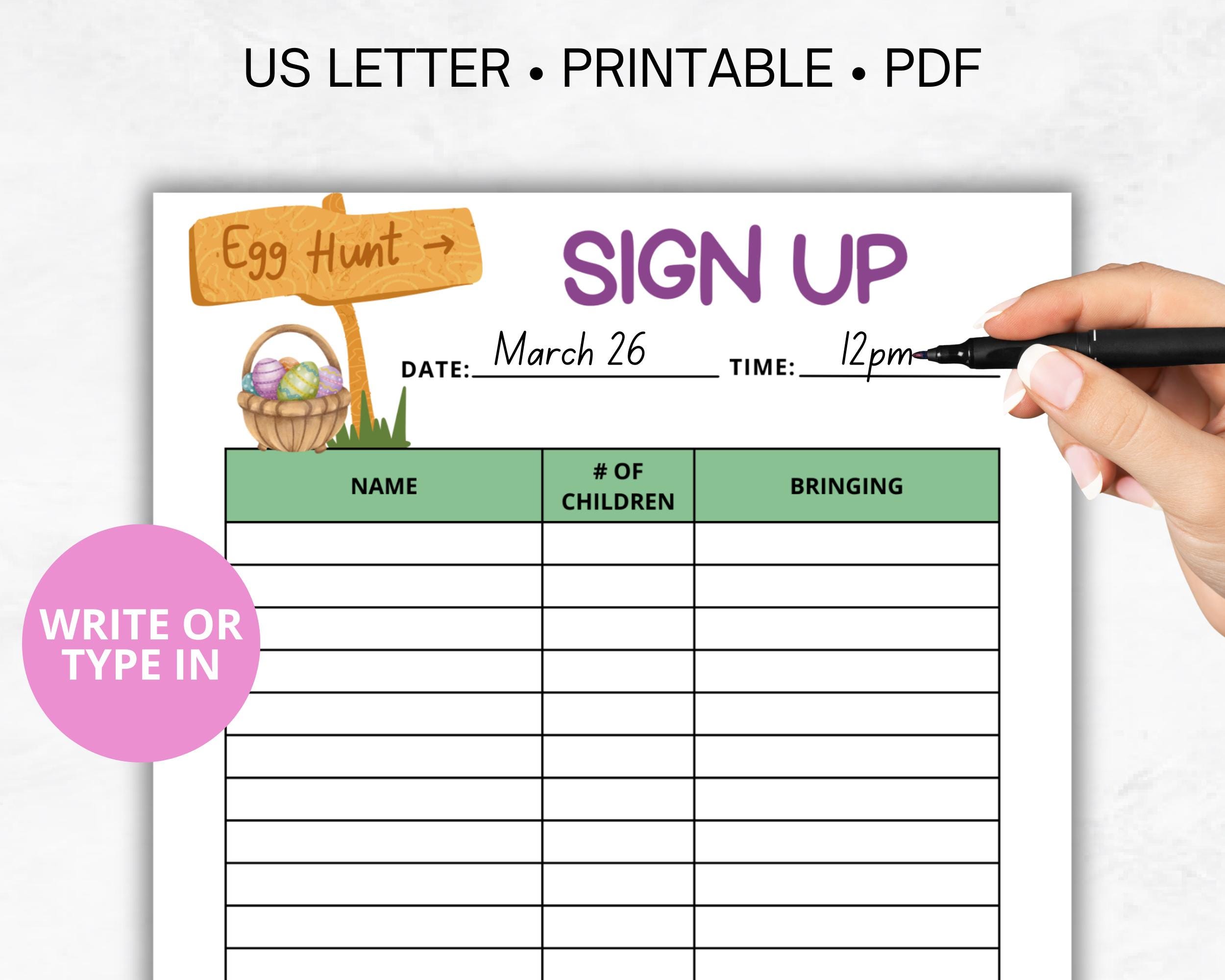 Easter Egg Hunt Sign up Sheet, Neighborhood Egg Hunt, Printable Kids ...