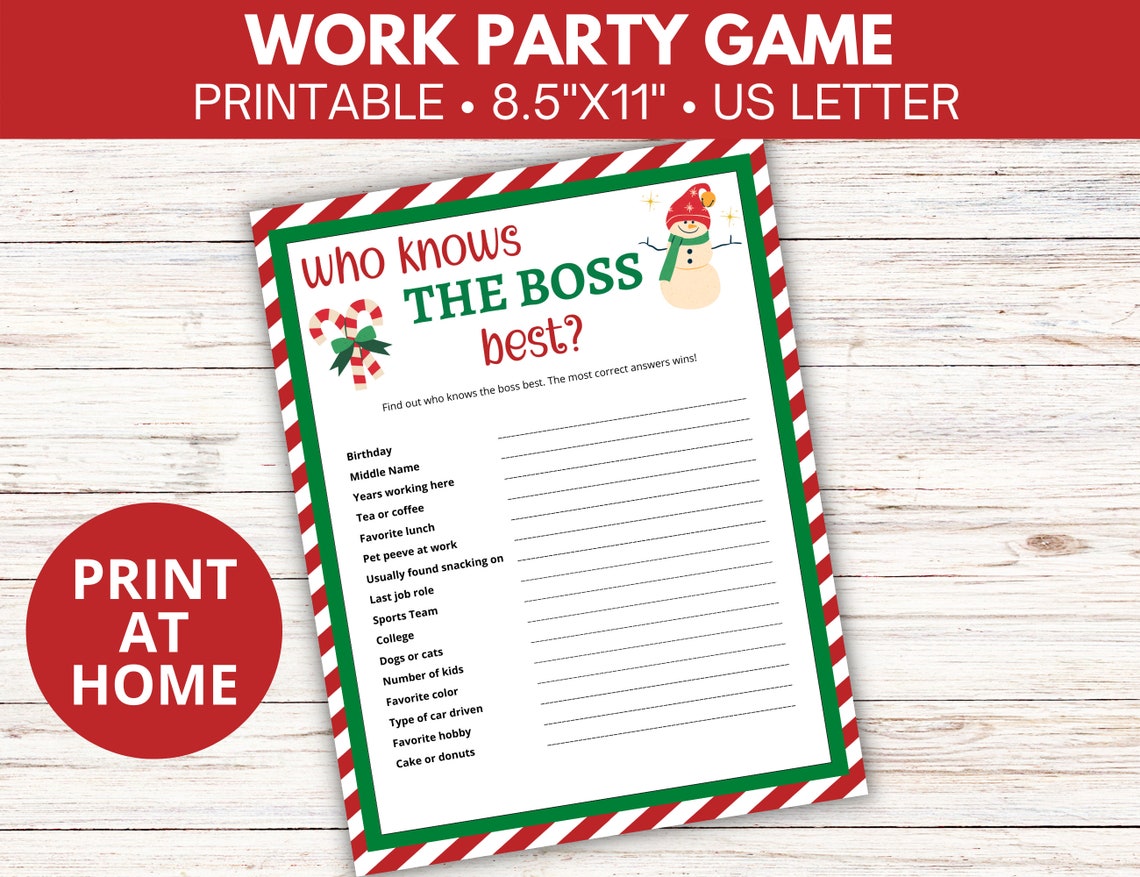 Holiday Office Party Game Who Knows the Boss Best, Fun Office Party