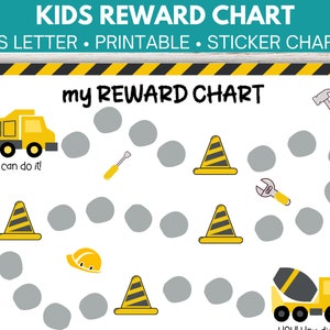 Dump Truck Kids Reward Chart, Toddler Behavior Chart, Sticker Chart ...