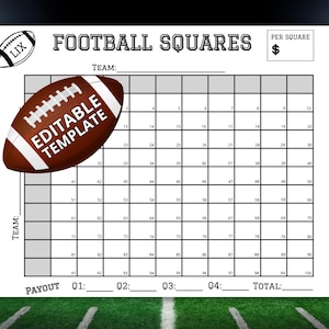 Editable Football Squares Template, Super Squares, Football Pool, Bowl LX betting grid, Football Party Game, Championship Squares Poster