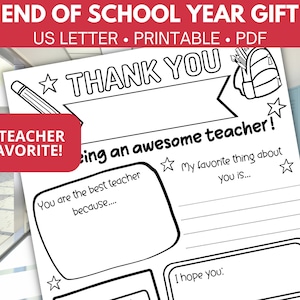 End of Year Teacher Gift Coloring Page, Last Day of School Thank You ...