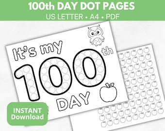 100th day of school dot marker coloring pages, 100 days of school worksheet, Printable Preschool activity, PreK classroom page, Daycare math