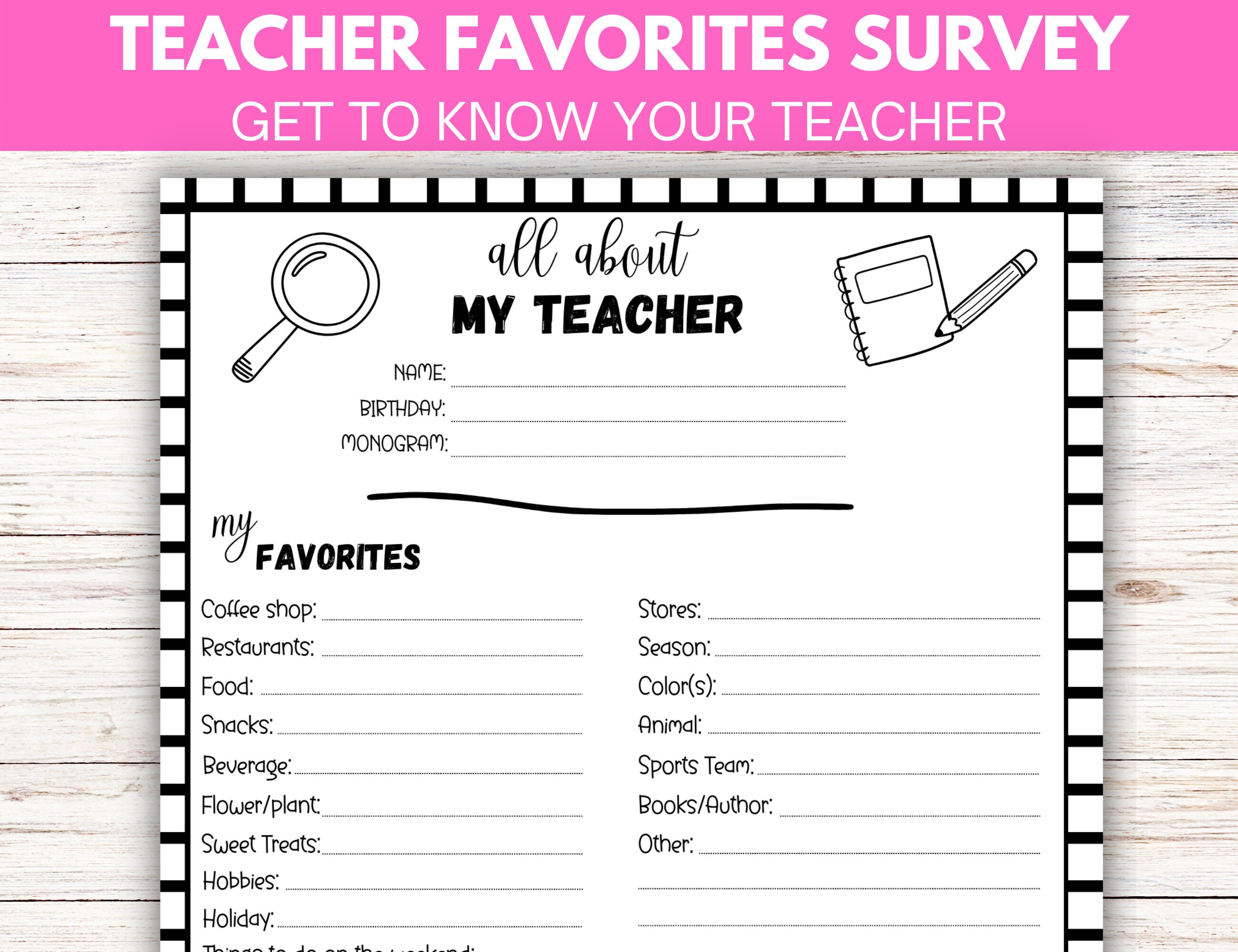 Teacher Favorite Things List Printable All About the Teacher Teacher Favorite Things List Printable All About the Teacher