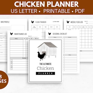Afdrukbaar logboek van de boerderij voor het houden van kippen, kippenplanner achtertuin, kippendagboek, eiertracker, kippenhoklogboek, cadeau voor kippenhouder