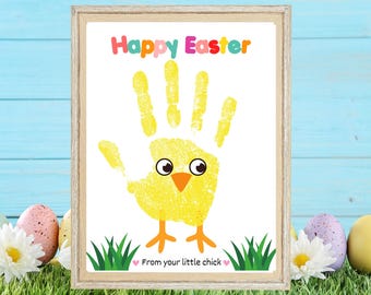 Easter Chick Handprint Craft, Spring Handprint art, Printable Preschool Toddler Parent gift, Sunday School, Little Chick,DIY Easter Keepsake