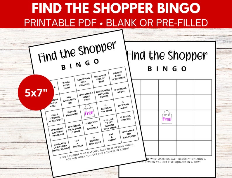 Printable Shopping Bingo Game Cards, Shopping Game, Find the Shopper ...
