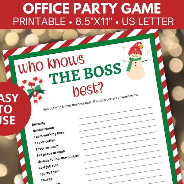 Holiday office party game who knows the boss best, Fun office party game, Office Christmas Party Game, Coworker team building, Printable PDF