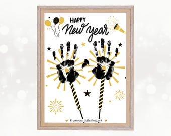 New Years Handprint Craft Sparklers, Printable noon years eve activity, Firework paint art, Kids Toddlers Baby Holiday Classroom Worksheet