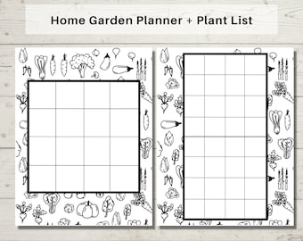 Vegetable garden printable map with plant list, Square garden planner, Veggie garden planner, Kitchen garden planning, Herb garden, PDF