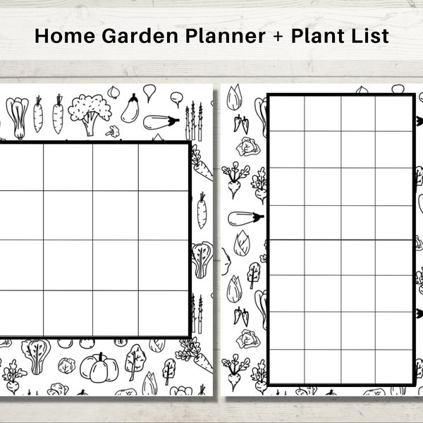 Vegetable garden printable map with plant list, Square garden planner, Veggie garden planner, Kitchen garden planning, Herb garden, PDF