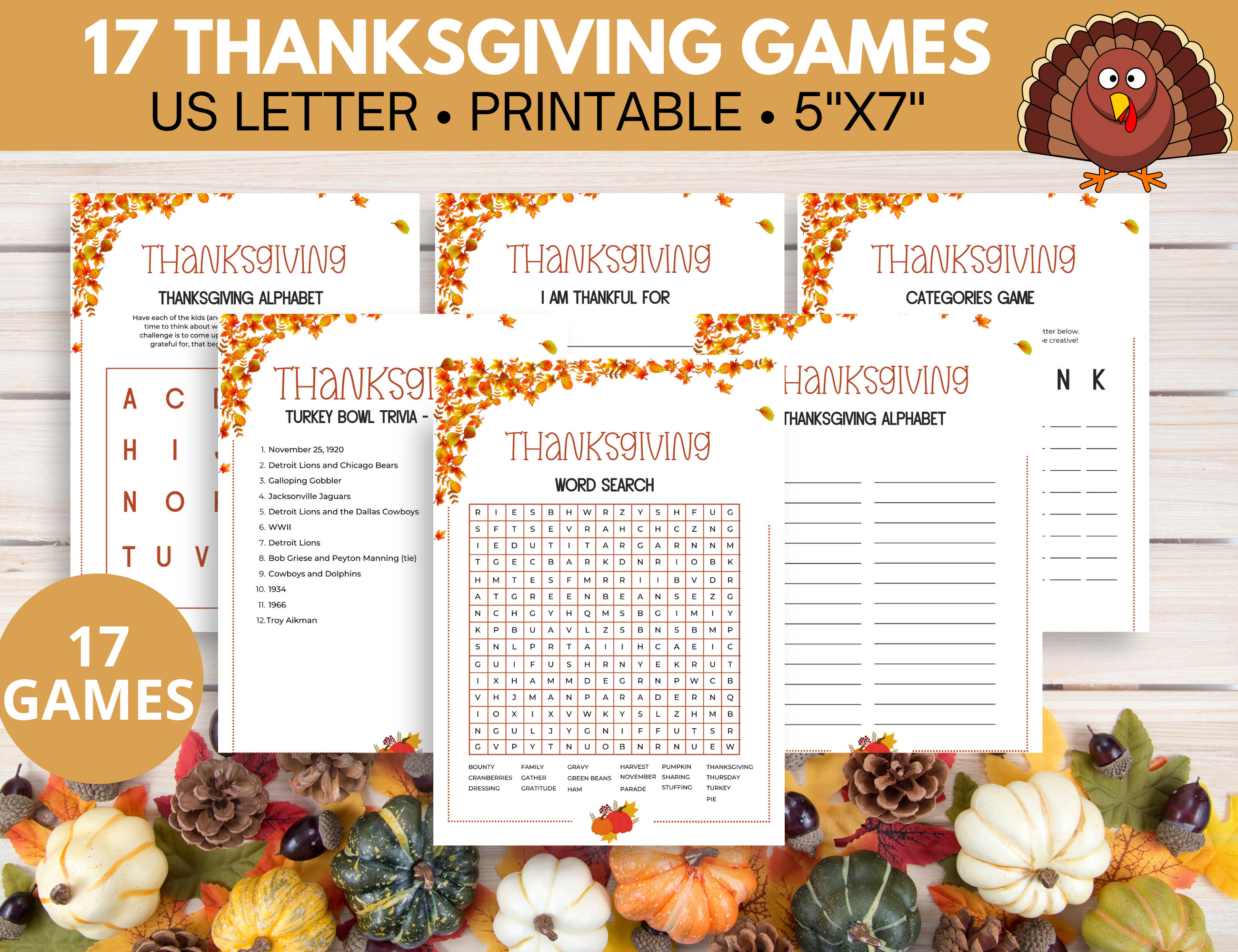 Thanksgiving Games Printable for Families, Thanksgiving Game Bundle ...