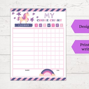 Unicorn Chore Chart Template for Kids, Personalized Unicorn to Do List ...