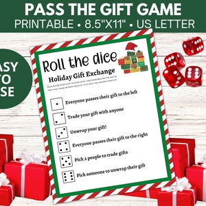 Kerst links rechts spel afdrukbaar, Rechts links geschenkuitwisselingsspel, Geef het geschenk Kerstfeestspel door, Kerst dobbelspel, Afdrukbare PDF