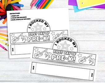 Afdrukbare First Day of Pre K Paper Crown, terug naar school kleuractiviteit, afdrukbare hoed voor kleuters, activiteit eerste schooldag