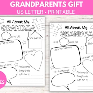 Regalos para el día de los abuelos hechos por niños, Todo sobre la abuela, Todo sobre el abuelo, Entrevista imprimible para el día de los abuelos, Regalo de cumpleaños para abuelos hecho por ti mismo