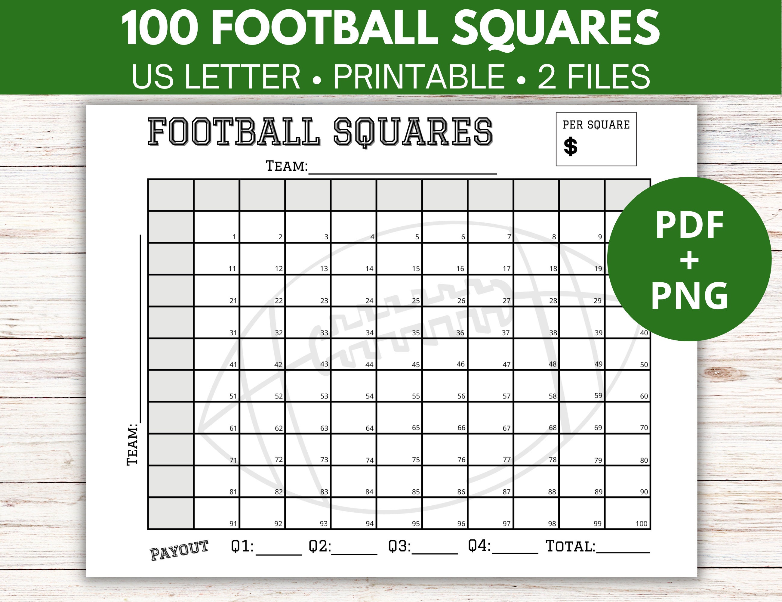 Football Squares Printable, Football Fundraiser, Bowl Squares, Football 