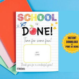 End of year teacher gift card holder, Teacher appreciation gift, Last day of school thank you gift, Print at home, Enjoy your summer card