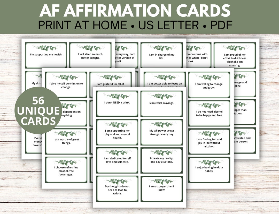 Sober Affirmation Cards Printable, Sobriety Gift, Alcohol Free