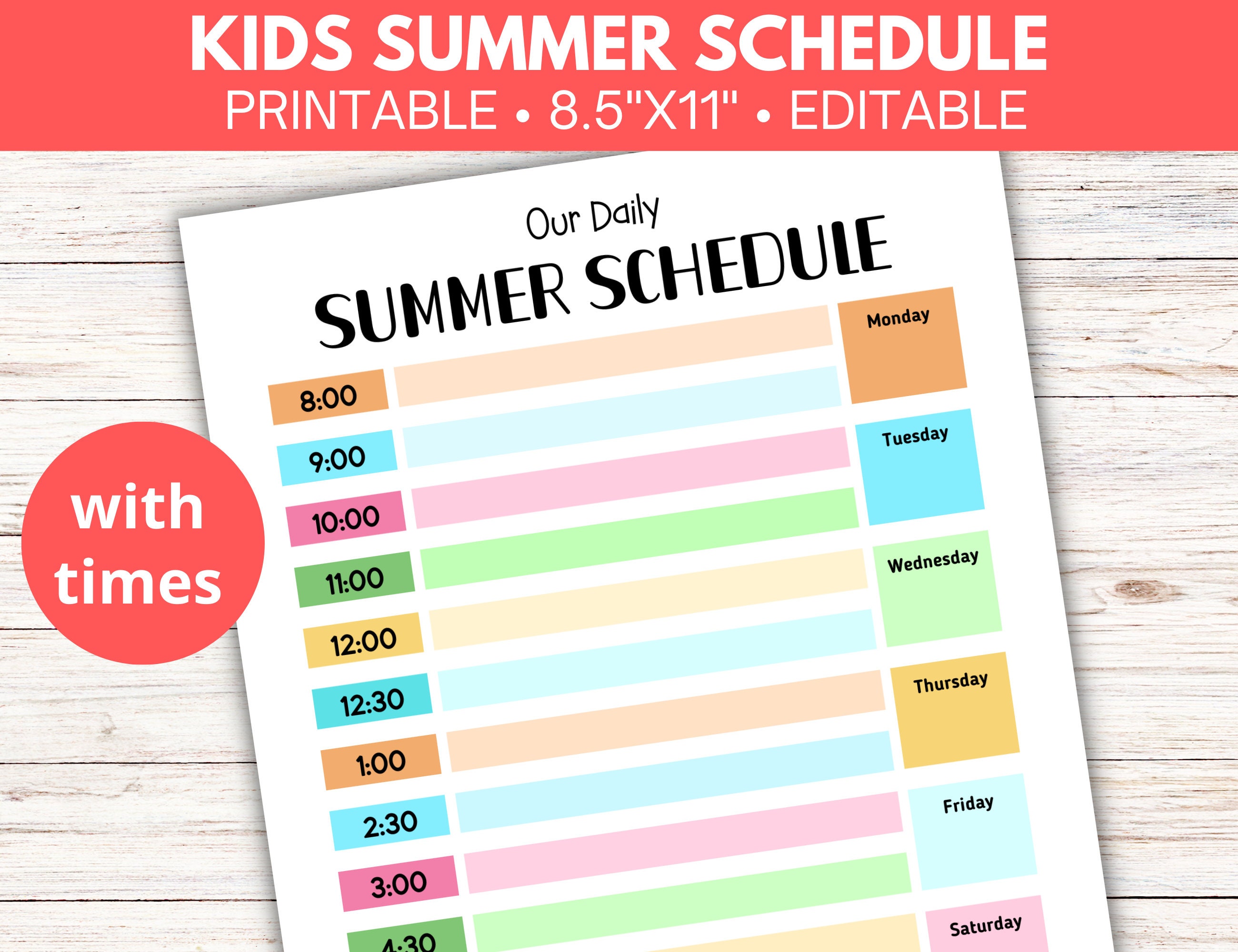 Kids Summer Schedule Template Editable Kids Routine Chart Fillable Kids Summer Schedule Template Editable Kids Routine Chart Fillable