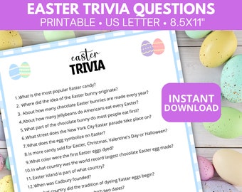 Easter trivia game printable, Easter party group game, Easter trivia night, Easter day family game printable, Easter trivia quiz questions