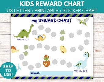 Dinosaur Kids Reward Chart, Reading reward chart, Sticker chart, Dino reward chart, Printable reading chart, Boy reward chart, Printable PDF