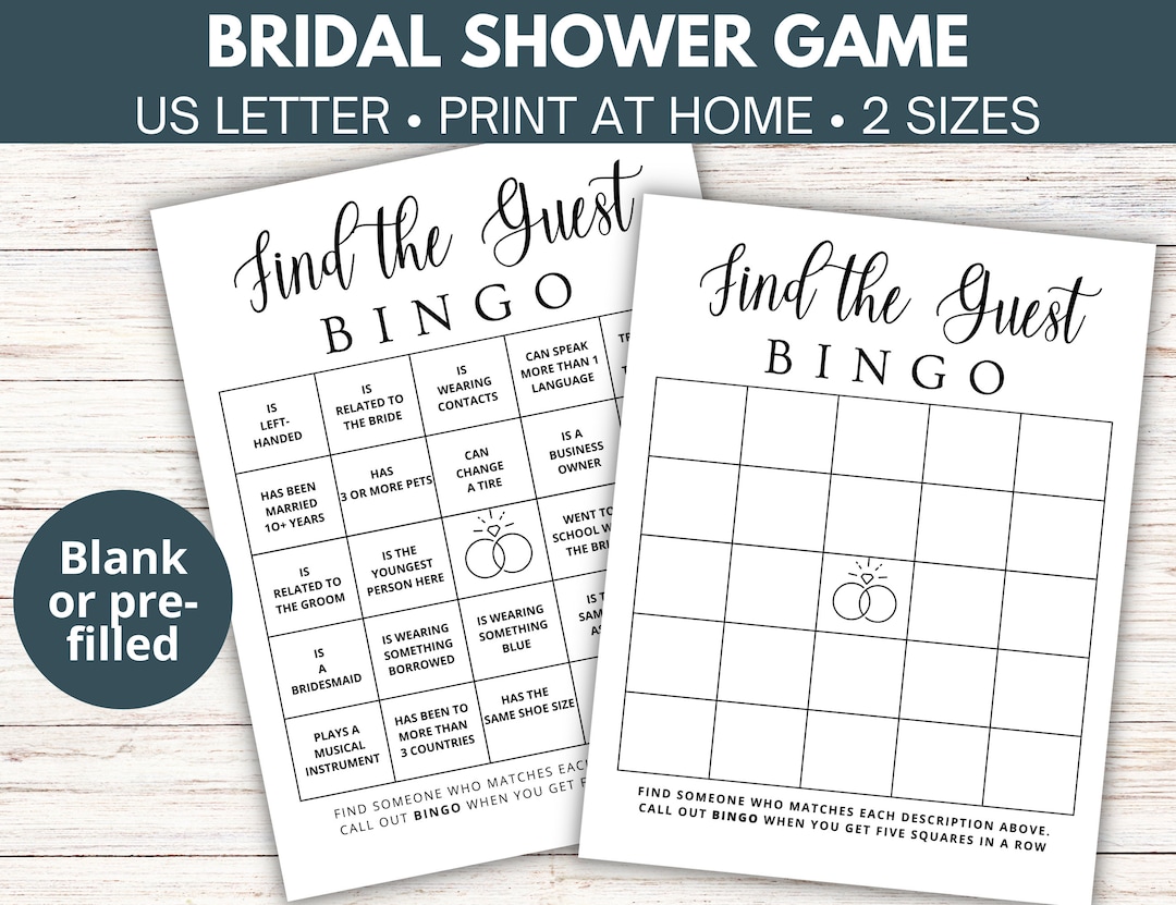 Find the Guest Bingo Printable for Bridal Shower Printable - Etsy
