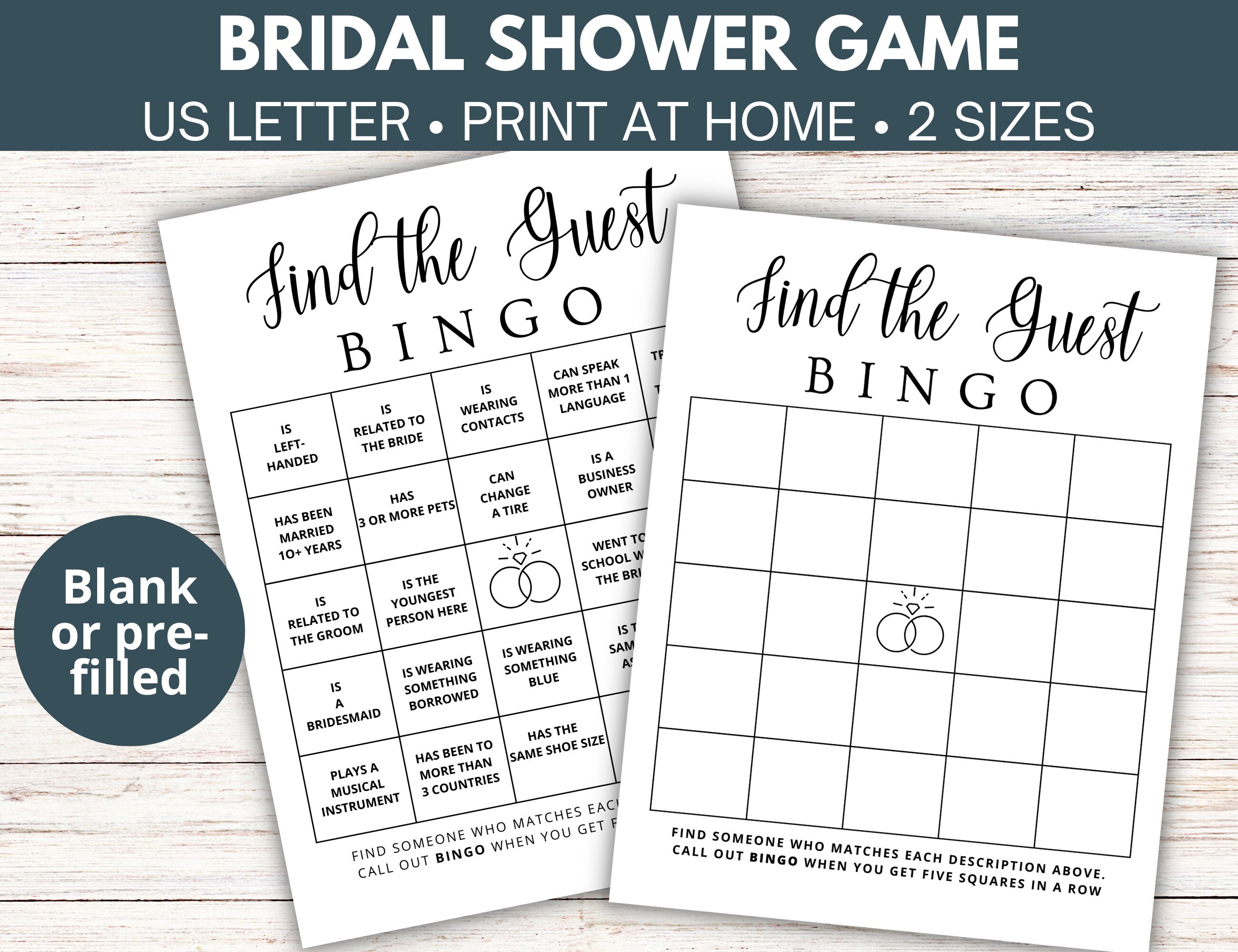 Find the Guest Bingo Printable for Bridal Shower Printable - Etsy