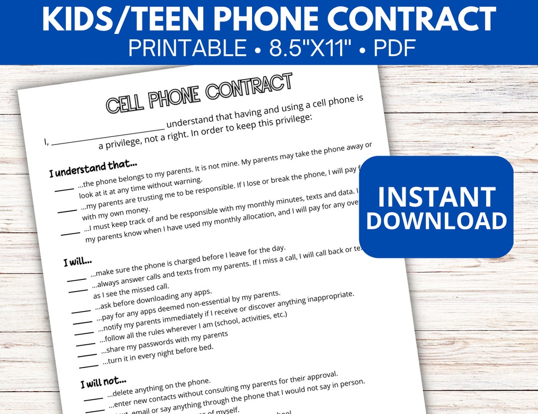 Phone Contract Printable Kids Teens Cell Phone Contract PDF Cell Phone Agreement Cell Phone Phone Contract Printable Kids Teens Cell Phone Contract PDF Cell Phone Agreement Cell Phone
