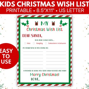 Weihnachtswunschliste für Kinder zum Ausdrucken, Briefe an den Weihnachtsmann, einfache Weihnachtsliste, Weihnachtsbrief, Lieblingssachenliste
