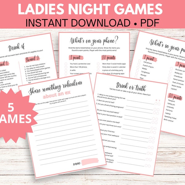 Ladies night games printable, Girls night game bundle, What’s in your purse, What’s in your phone, Drinking games, Adult Party Games