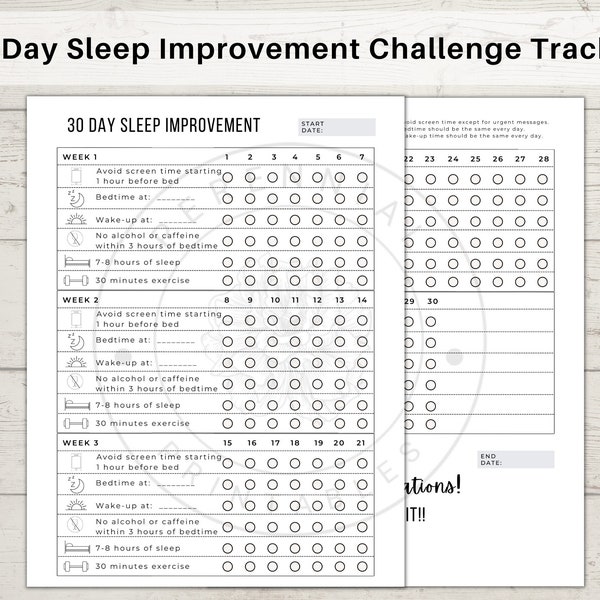 Sleep Improvement Challenge, Sleep Tracker Printable, Sleep Journal, Sleep Log, Health Planner, Sleep Diary, Instant Download Sleep Log