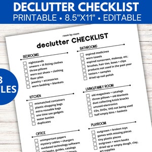Opruimchecklist afdrukbaar, checklist voor de voorjaarsschoonmaak, schoonmaakplanner, huisorganisatie, opruimgids, schoonmaakschema voor de kamer