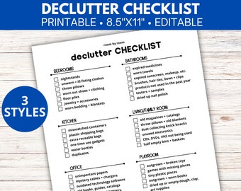 Declutter Checklist Printable, Spring Cleaning checklist, Cleaning planner, Home organization, Decluttering guide, Room cleaning schedule
