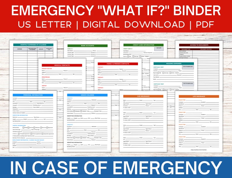 Emergency Binder Printable PDF, in Case of Emergency Family Binder, End