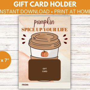 Porte-cartes-cadeaux imprimable Pumpkin Spice, cadeau d'appréciation de l'enseignant d'automne ou du principal, cadeau de nounou de baby-sitter, téléchargement instantané, PDF