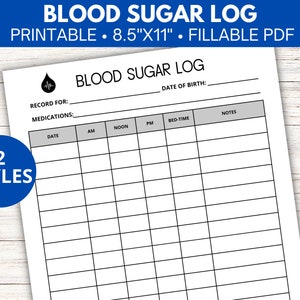 Druckbares Blutzucker-Log, Blutzucker-Tracker, Glukose-Log ausfüllbare PDF, Diabetes-Tracker, Glukose-Tracker mit Medikamenten, Printable PDF