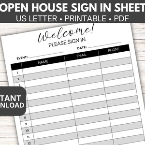 Open House Sign in Sheet, Real Estate Printable, Realtor Marketing ...