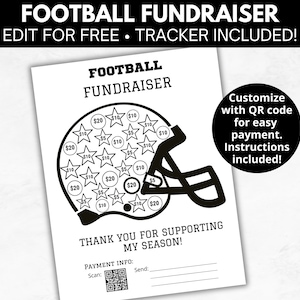 Editable fill my helmet fundraiser template with QR code, Youth football fundraiser form, Printable fundraising flyer, Flag football team