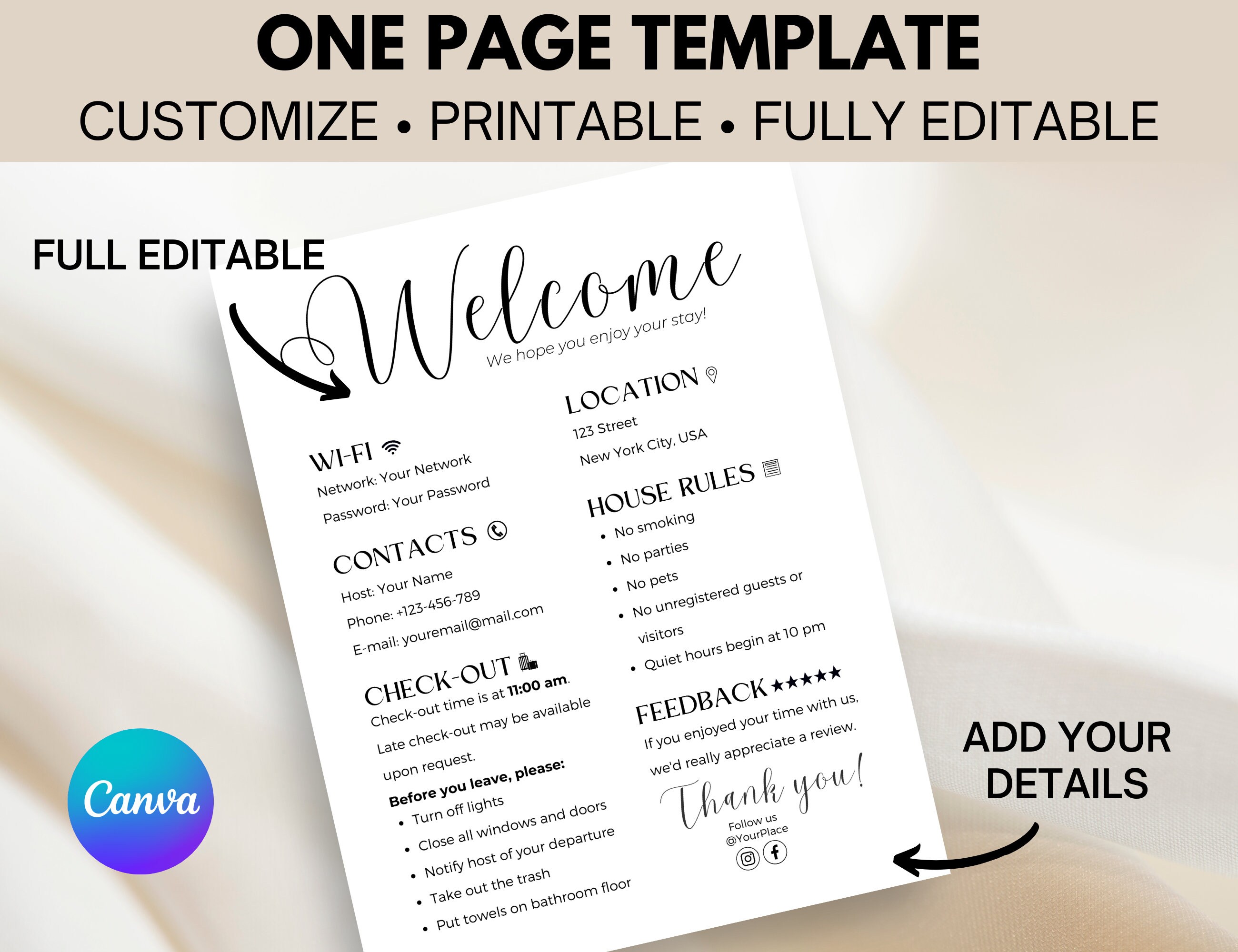 Property Management Welcome Sign Template, Editable Short Term Rental ...