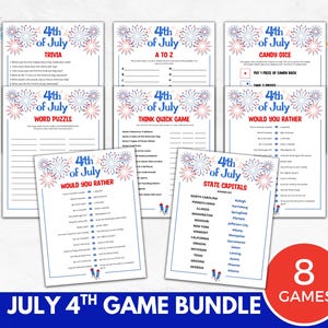 July 4th Printable Games Bundle, Family reunion games, Fourth of July Trivia, USA Patriotic, Office party team building, Independence Day