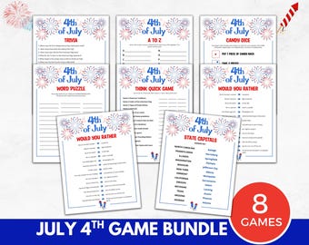 July 4th Printable Games Bundle, Family reunion games, Fourth of July Trivia, USA Patriotic, Office party team building, Independence Day
