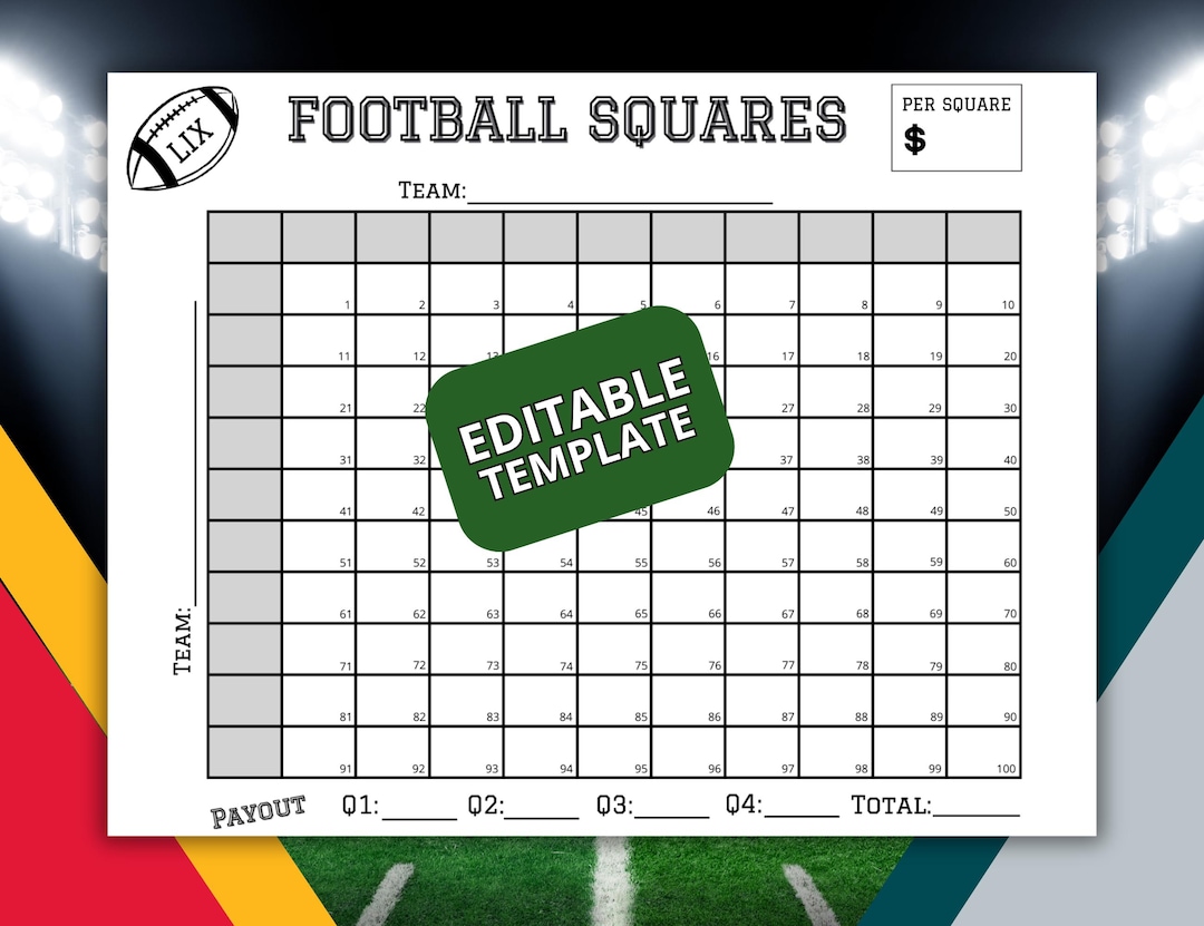 Editable Football Squares Template 2025 Super Squares Football Pool
