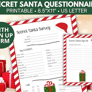 Cuestionario de amigo secreto, juego de intercambio de regalos entre compañeros de trabajo, encuesta imprimible de lista de deseos navideños, formulario de intercambio de regalos de trabajo, fiesta navideña en la oficina