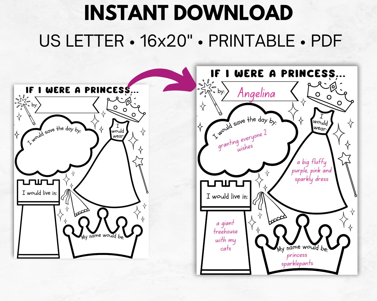 If I Were a Princess Printable, Girls Princess Party Activity ...