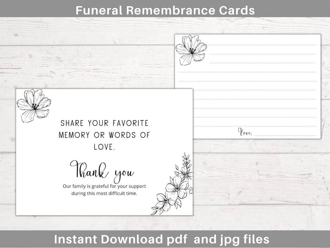 Memory Cards for Funeral Printable Funeral Remembrance Cards Etsy