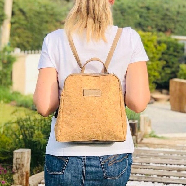 Damen-Rucksack aus veganem Kork, Tasche aus Naturkork, Stadtrucksack im Boho-Stil, Geschenkidee für Frauen, Geschenk zu Weihnachten und Geburtstag