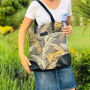 Tote bag bohemian flowers tropical print black ethnic tote bag Christmas gift idea for women