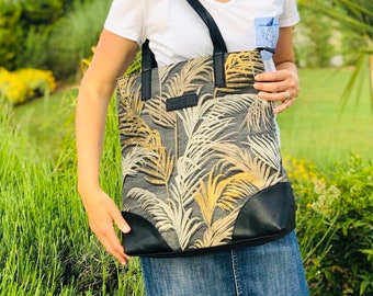 Tote bag bohemian flowers tropical print black ethnic tote bag Christmas gift idea for women