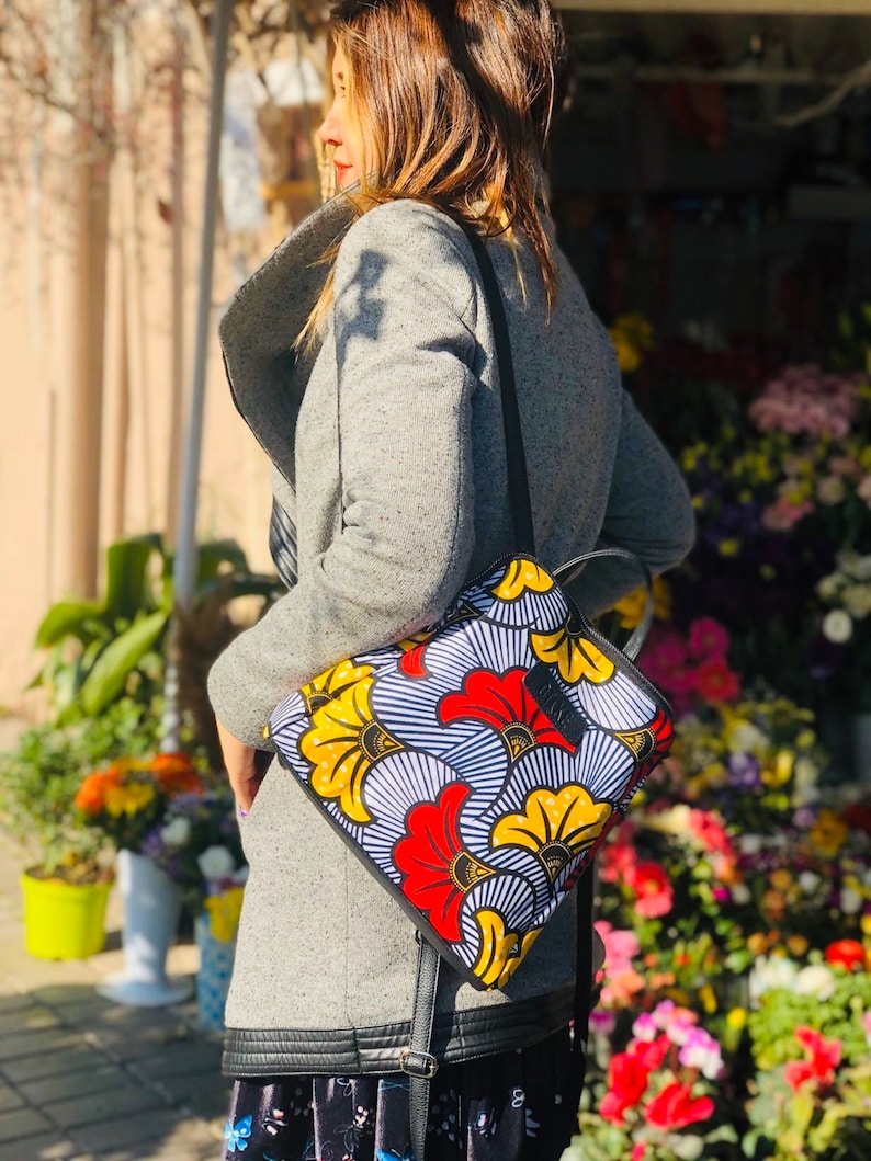 African wax print backpack Ankara print fabric wedding flowers woman backpack Christmas gift for her image 5